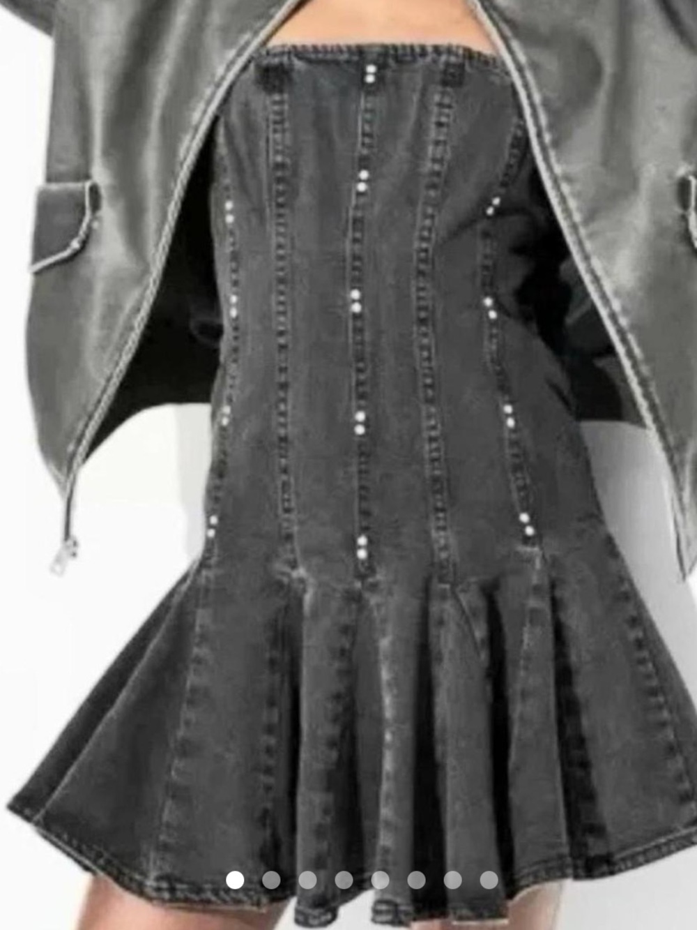 Black-Grey Denim Mini Skirt with Stud Detailing